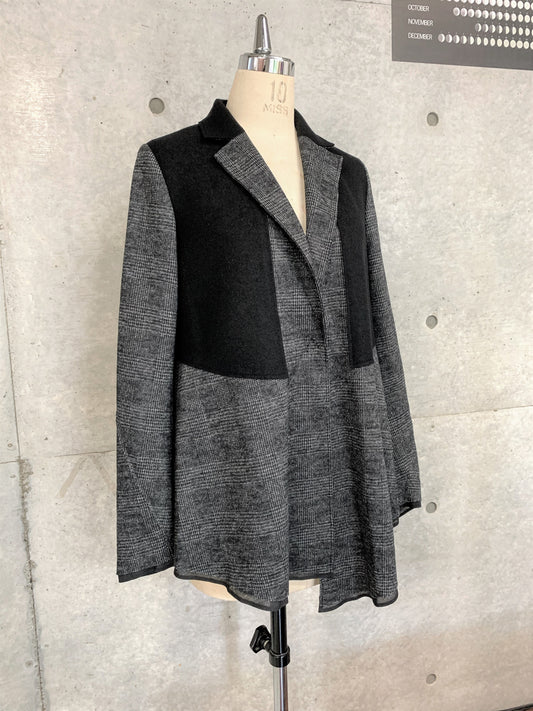 Draping Paneled Jacket in Charcoal Glen Check Wool