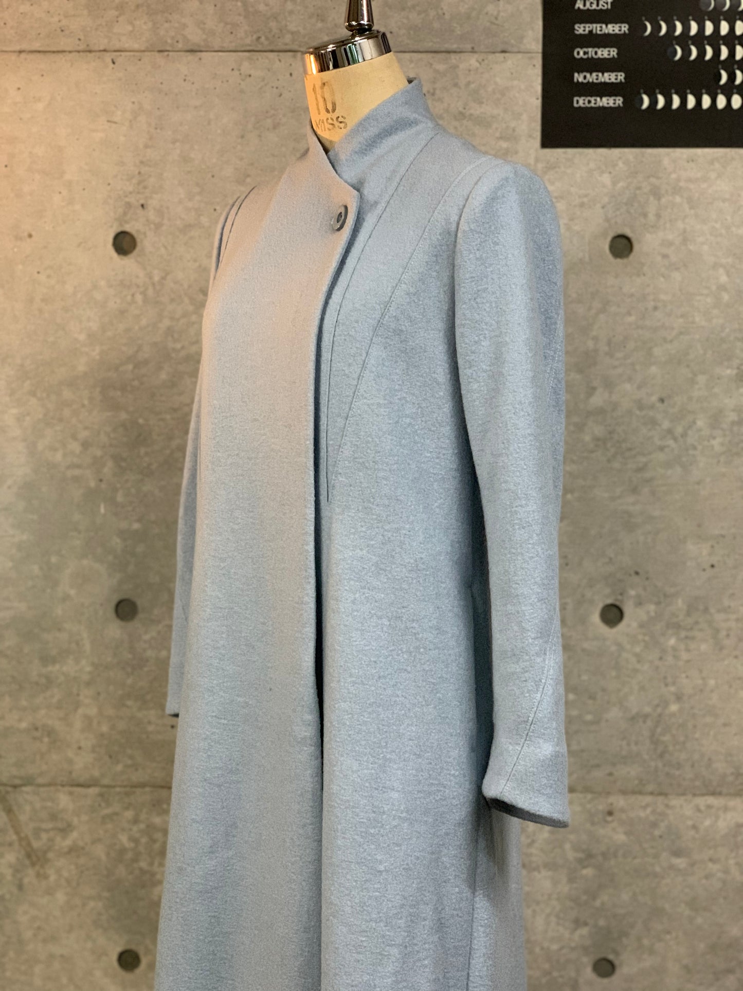 Shoulder Clasp Maxi Coat in Fog Blue Wool
