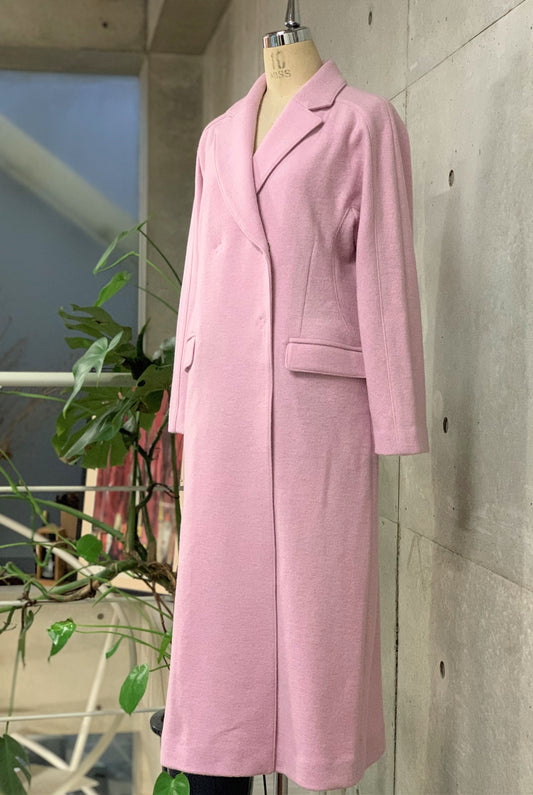 Asymmetrical Maxi Coat in Soft Pink Wool