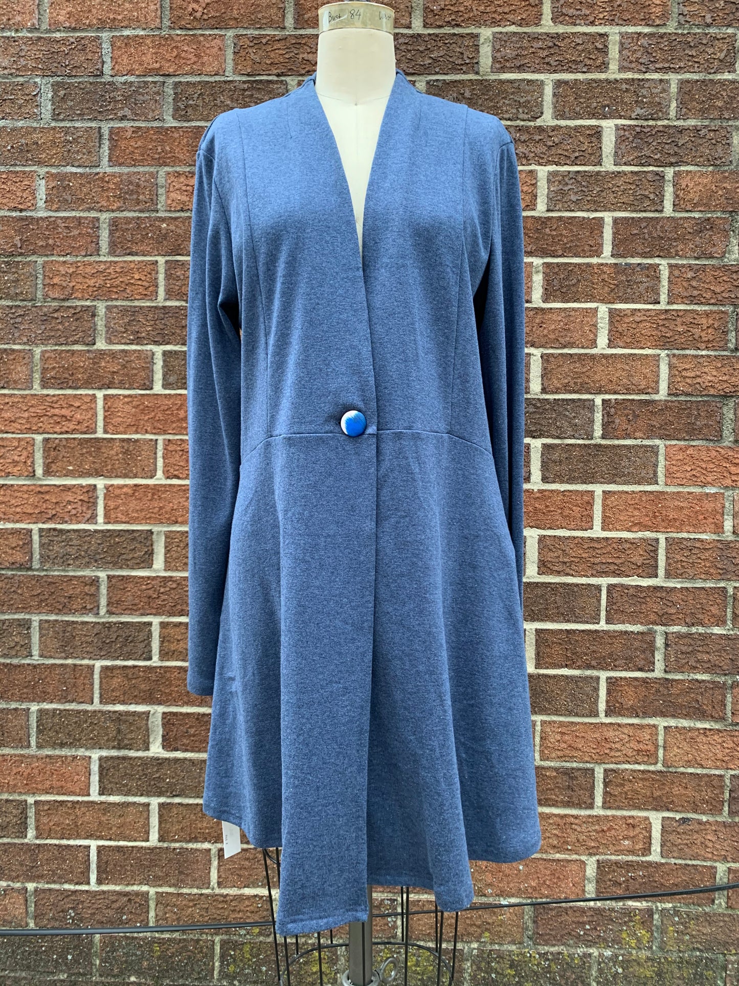 Single Button Long Cardigan in Lapis Blue