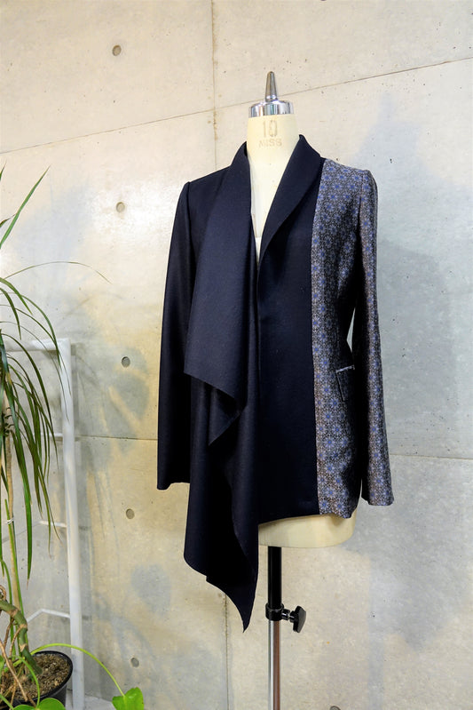 Drape-Front Jacket in Navy and Blue
