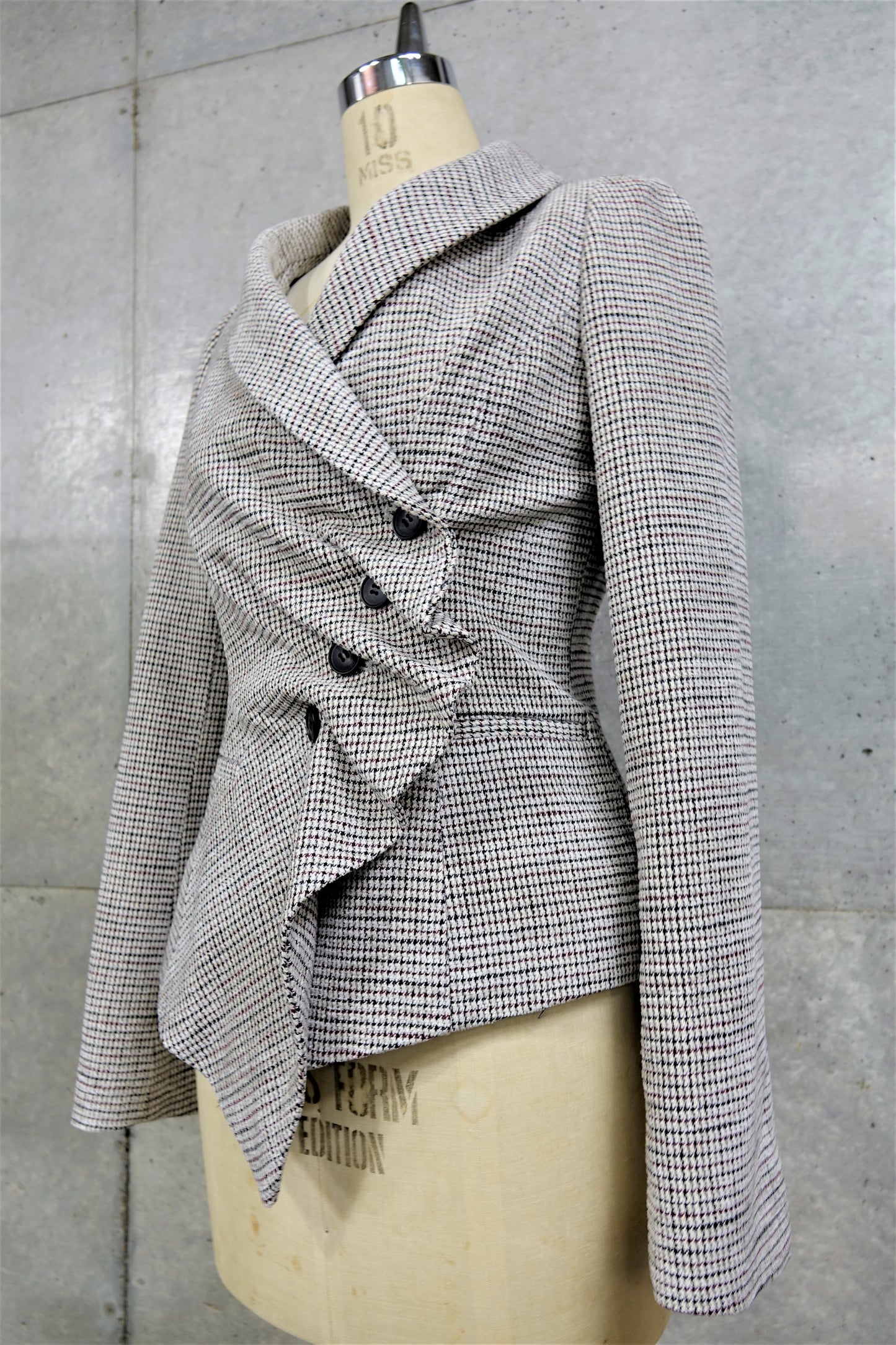 Ruched Placket Jacket in Gray Houndstooth