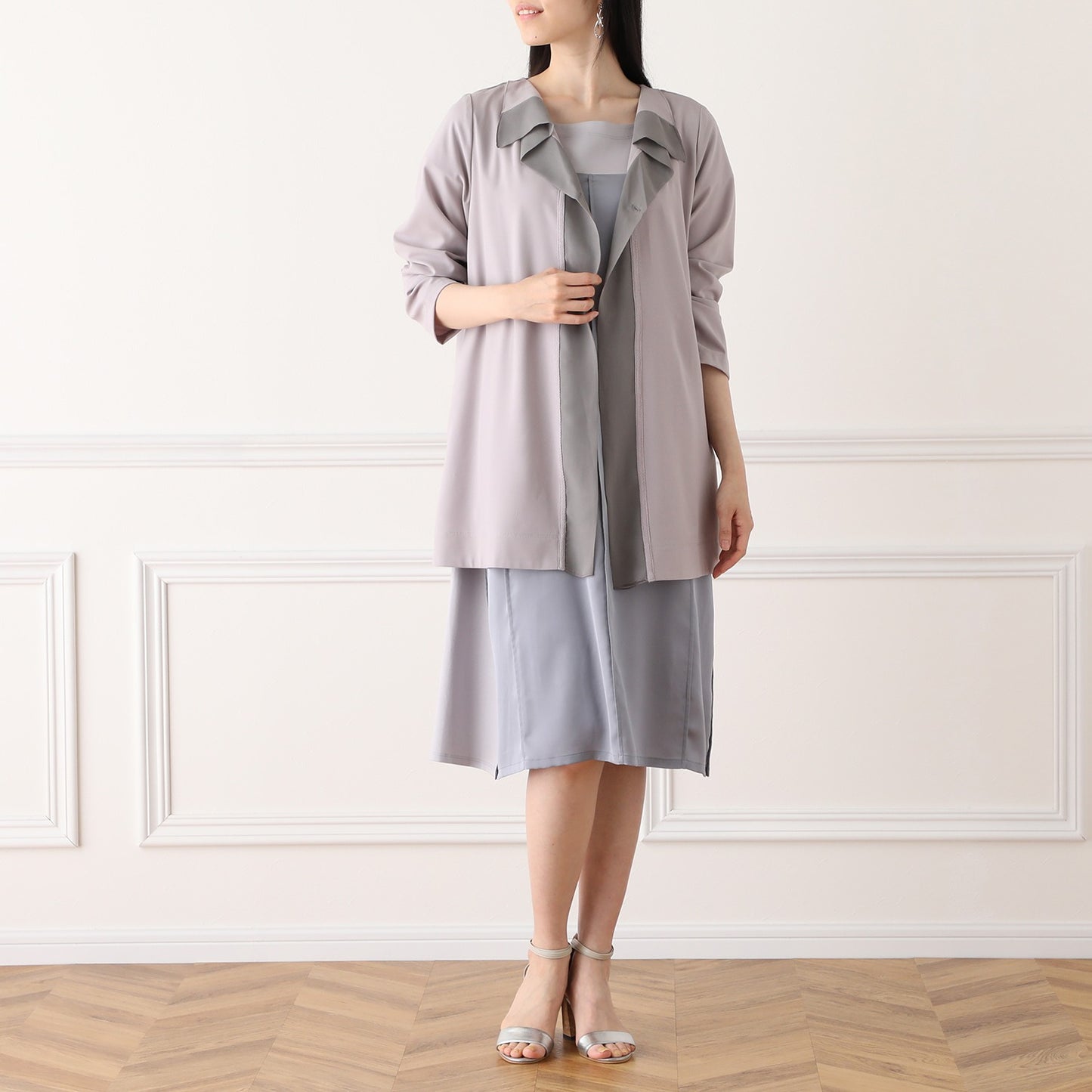 Long Haori Jacket in Silver Gray Georgette