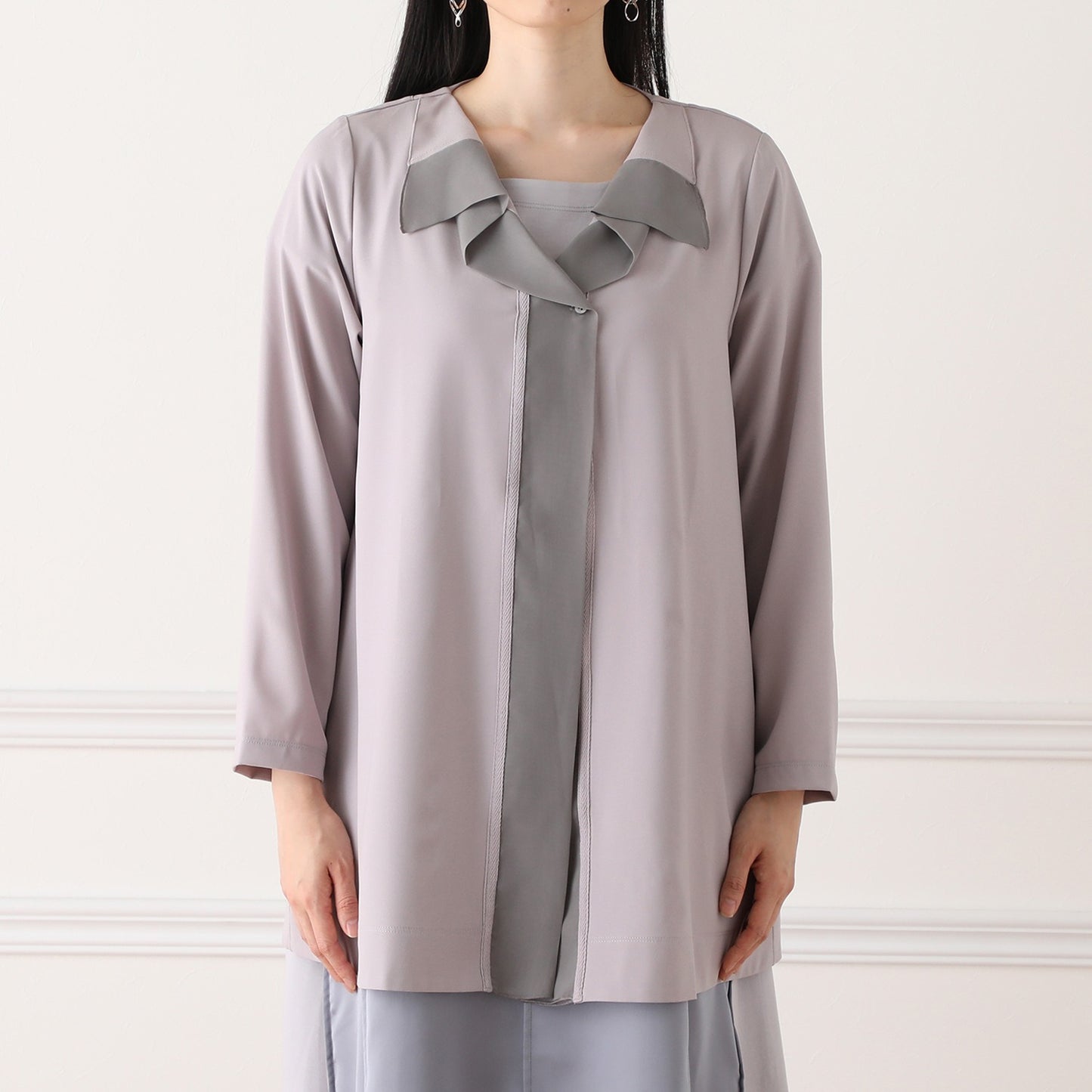 Long Haori Jacket in Silver Gray Georgette