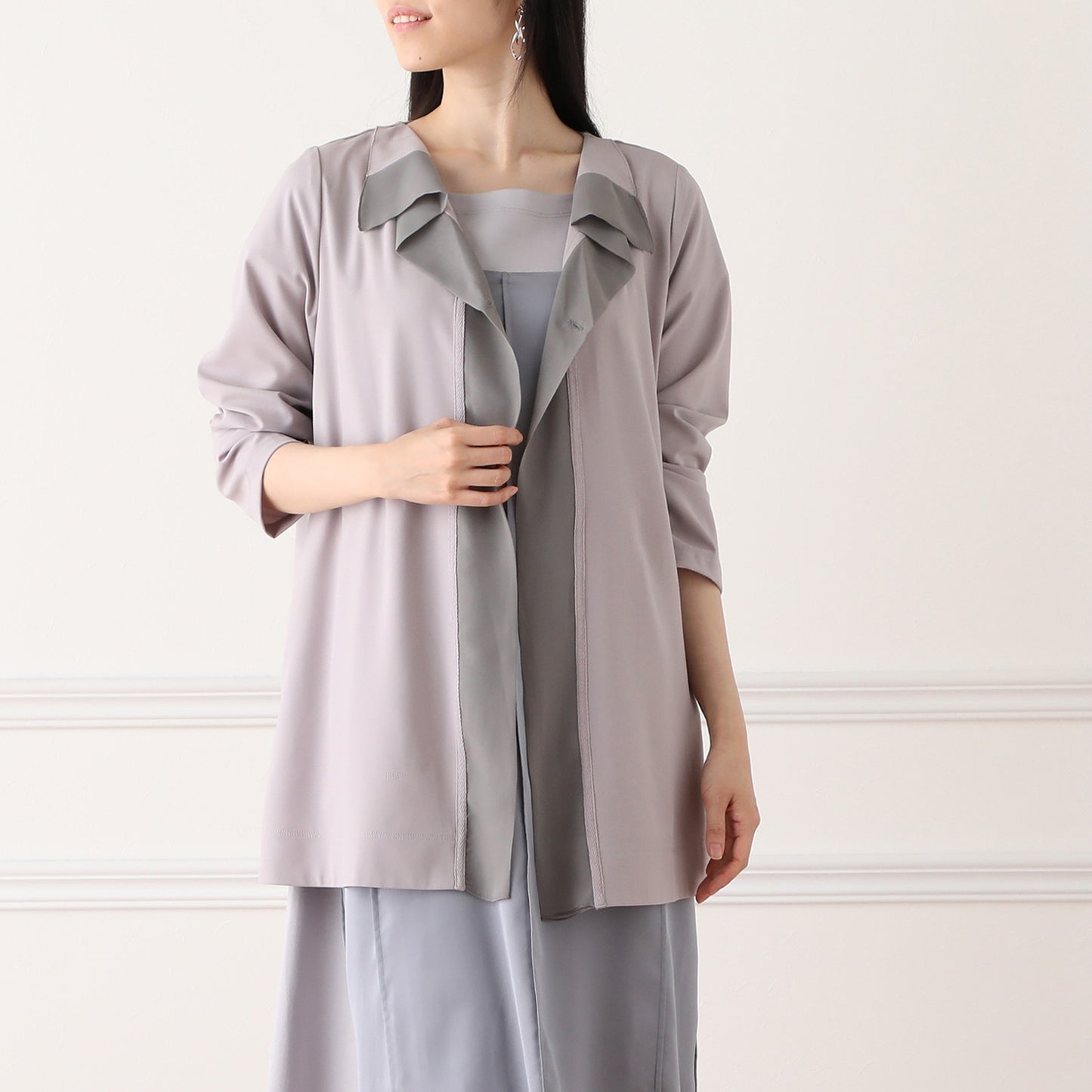 Long Haori Jacket in Silver Gray Georgette