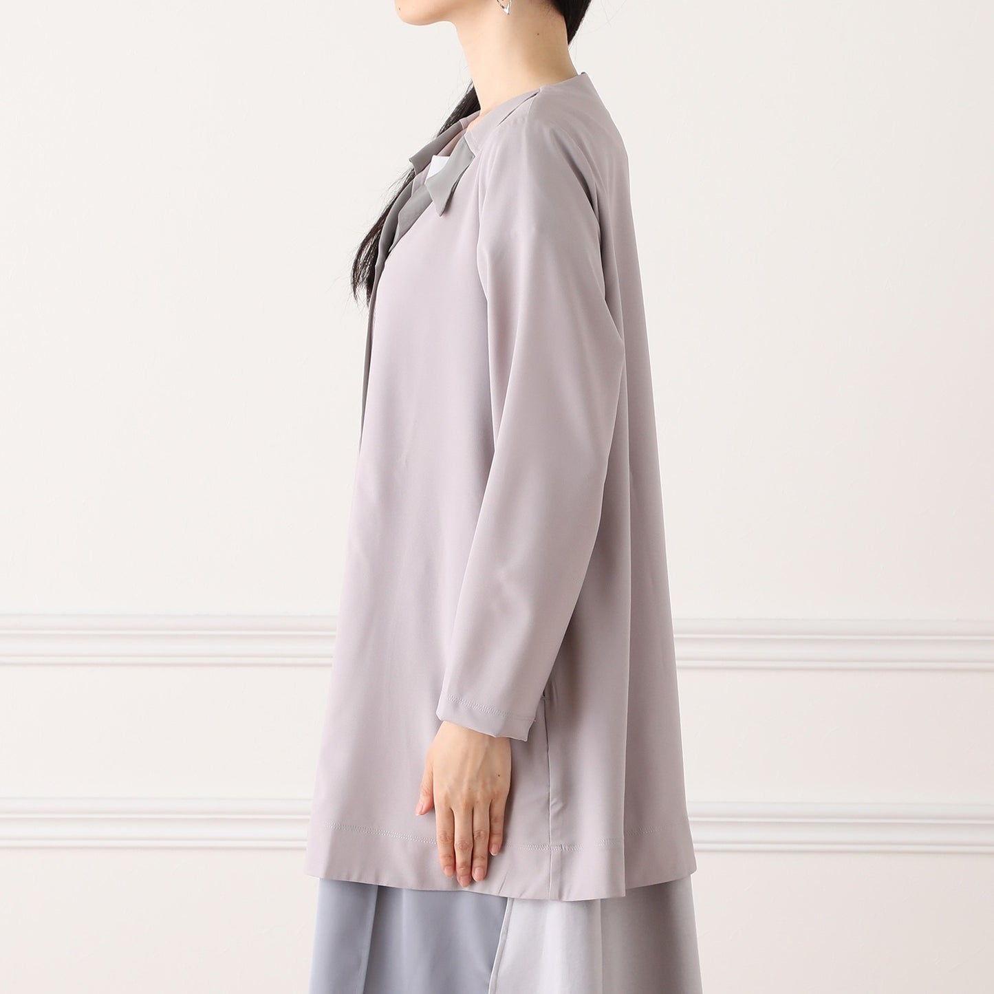 Long Haori Jacket in Silver Gray Georgette