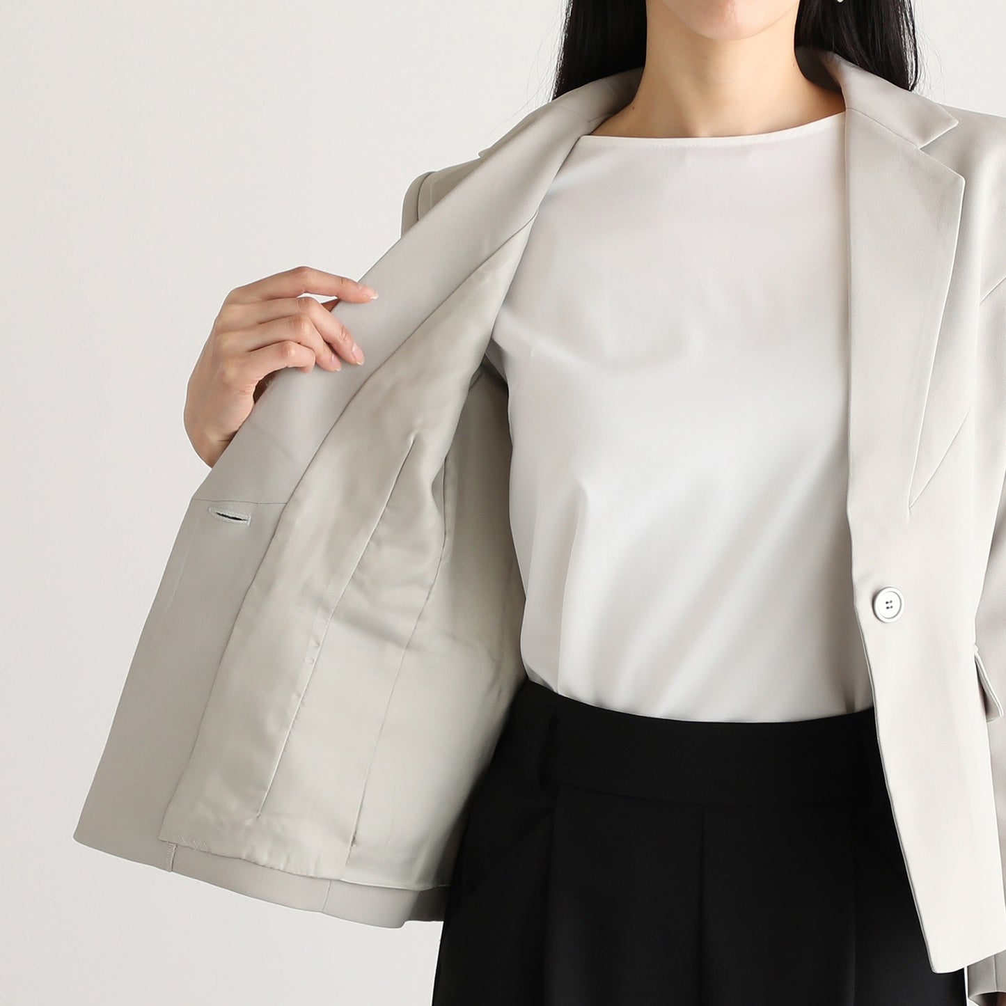 Tailored Jacket in Pearl Gray Back Satin