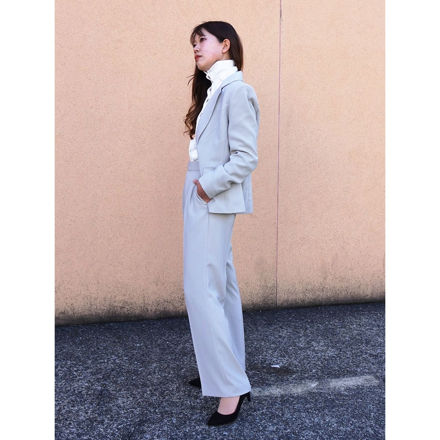 Tailored Jacket in Pearl Gray Back Satin