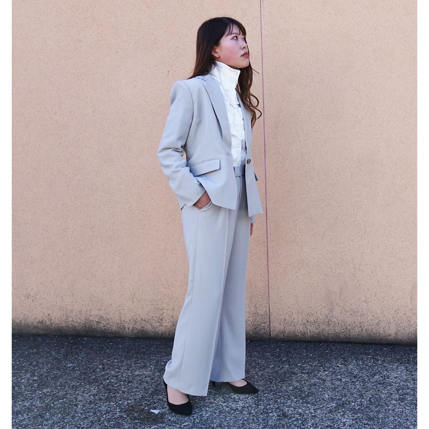 Tailored Jacket in Pearl Gray Back Satin