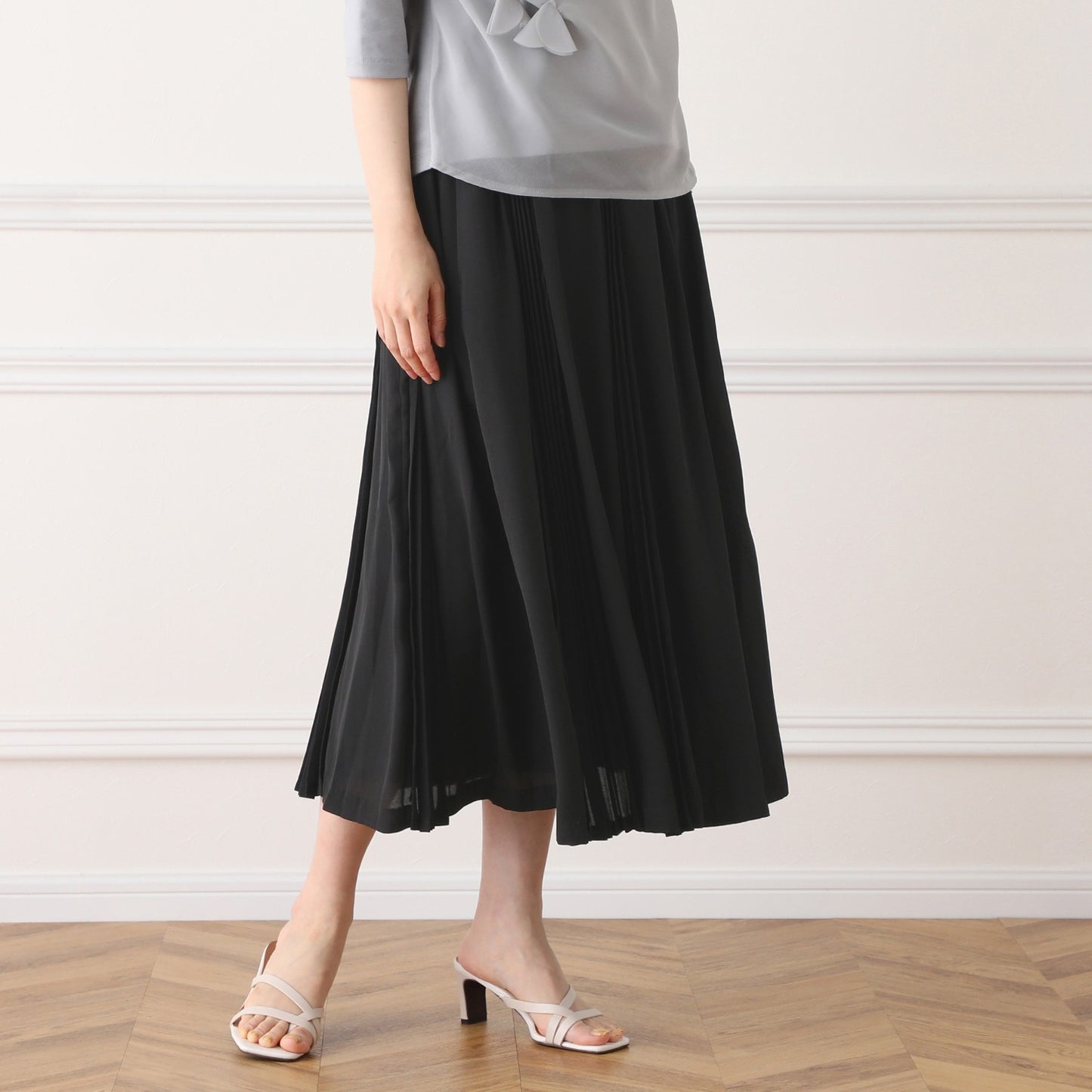 Pleated Paneled Skirt in Black Night Georgette