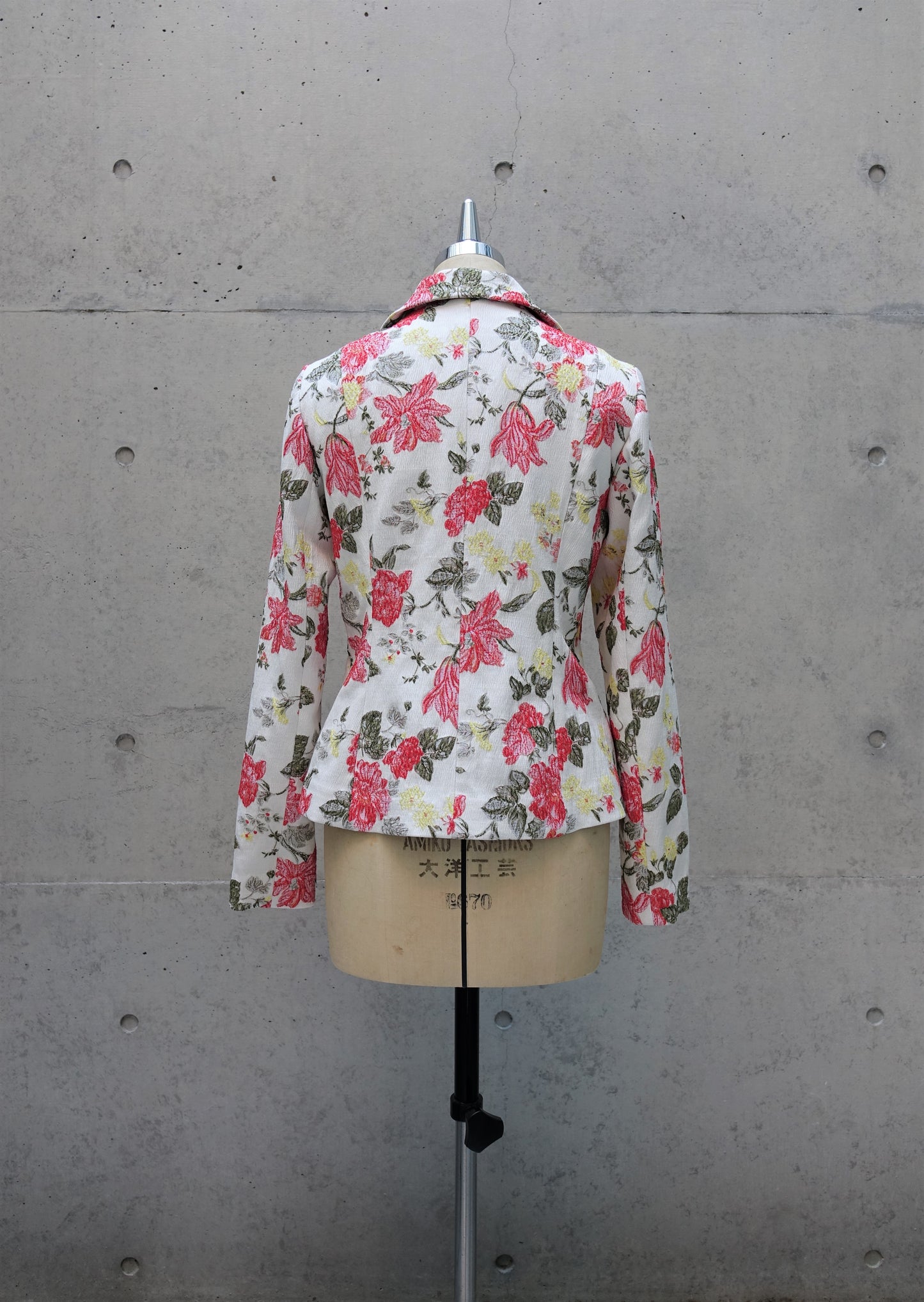 Split Lapel Jacket in White and Pink Floral