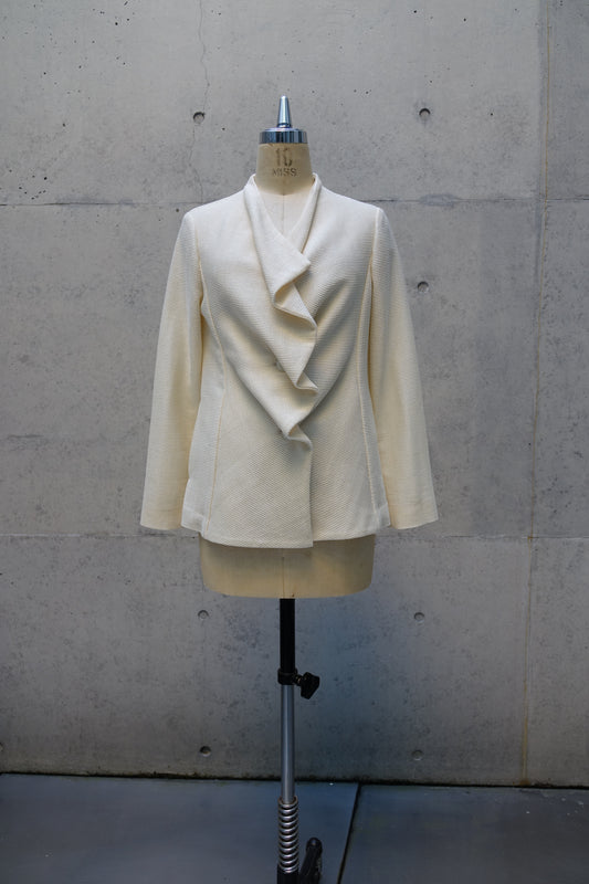 Asymmetrical Front-Frill Jacket in Ivory