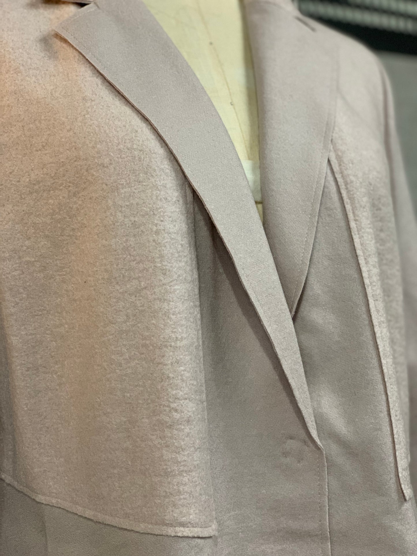 Draping Paneled Jacket in Muted Blush Wool