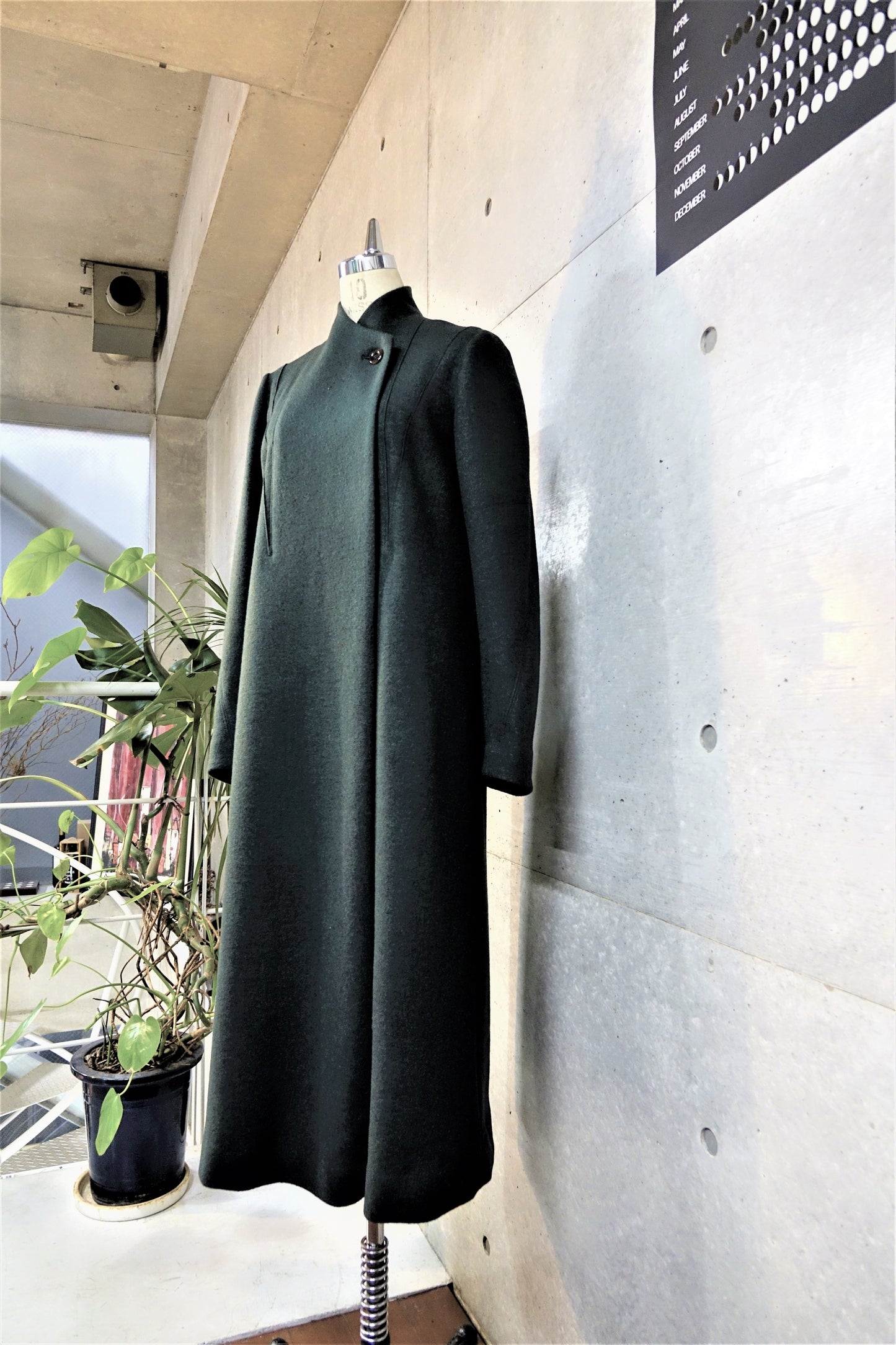 Shoulder Clasp Maxi Coat in Deep Forest Green Wool