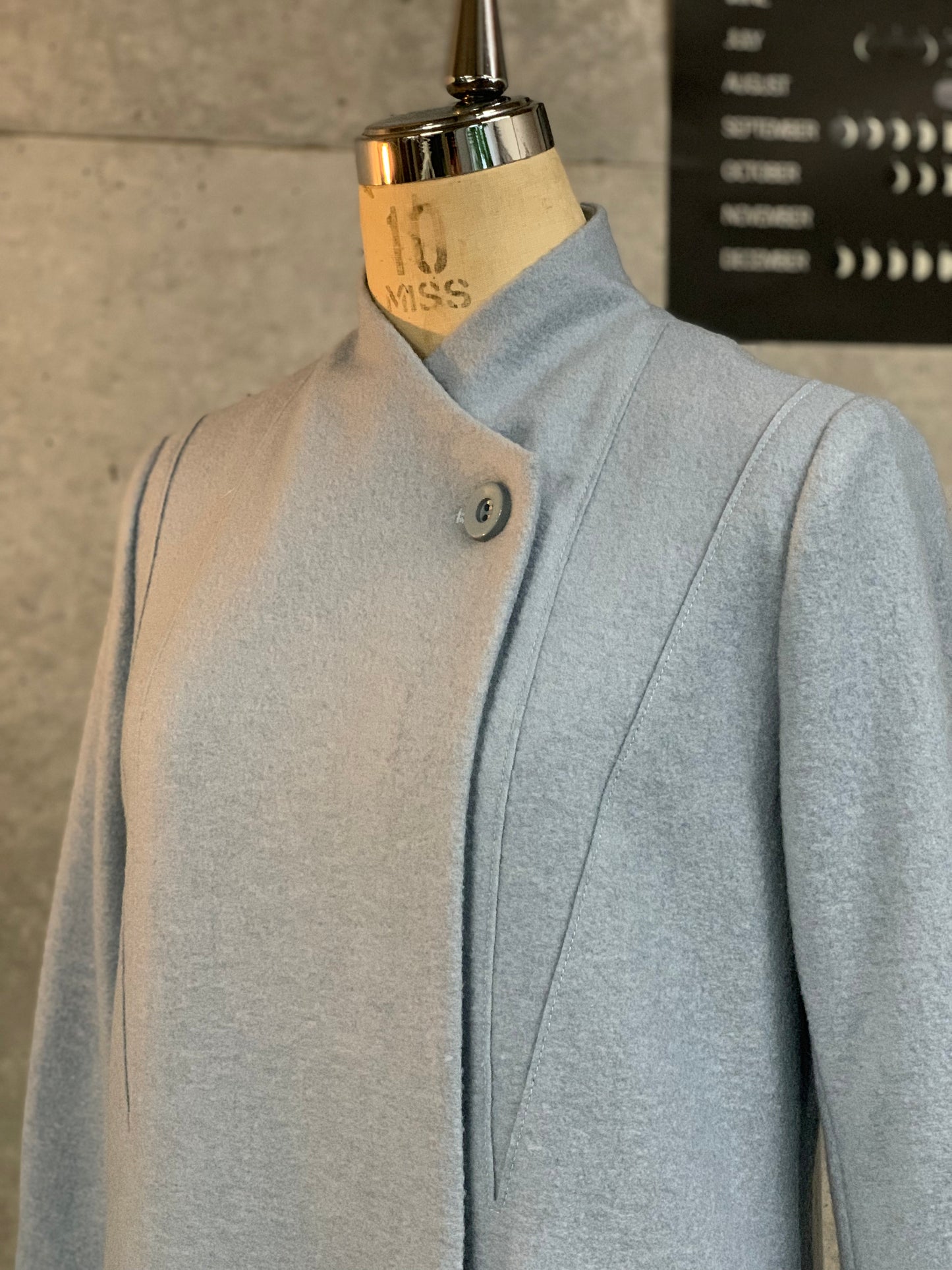 Shoulder Clasp Maxi Coat in Fog Blue Wool