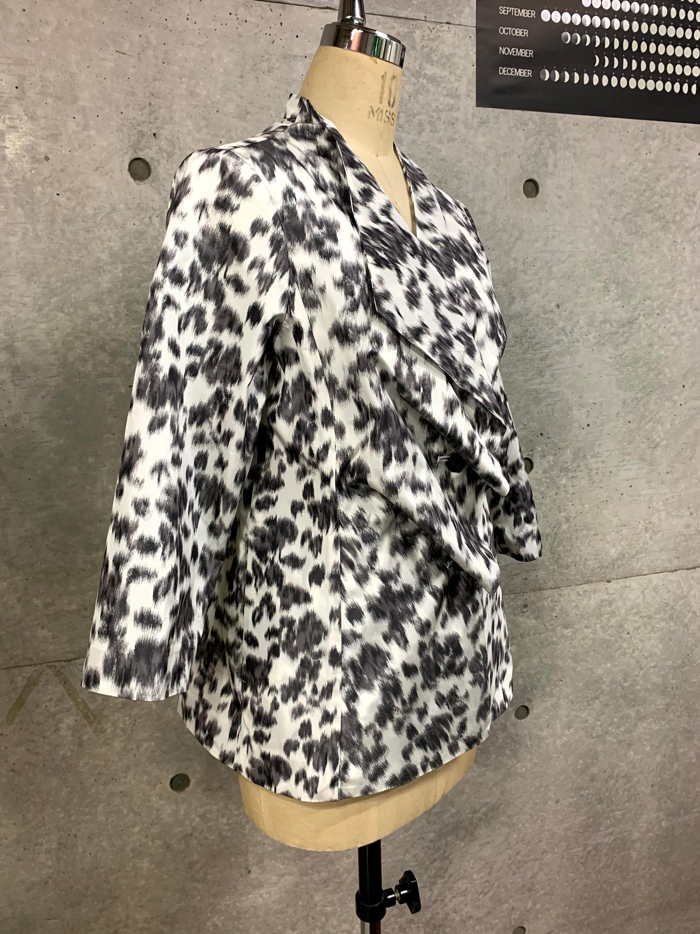 Front-Frill Jacket in Black and White Floral