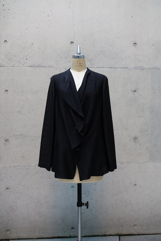Asymmetrical Front-Frill Jacket in Black