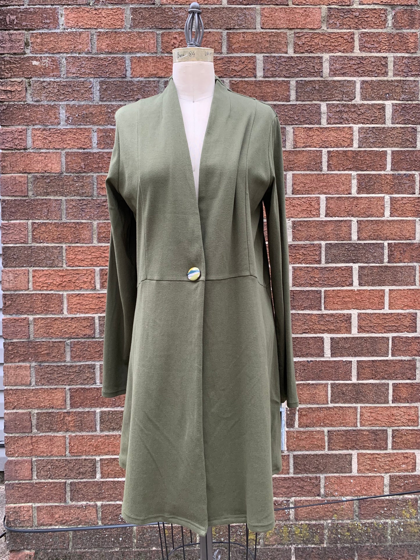 Single Button Long Cardigan in Olive
