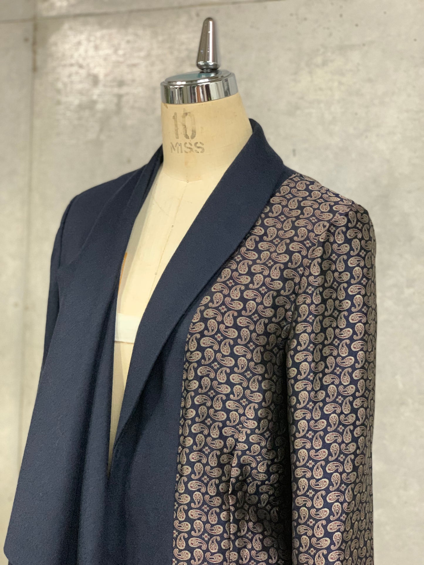 Drape-Front Jacket in Navy and Brass Paisley