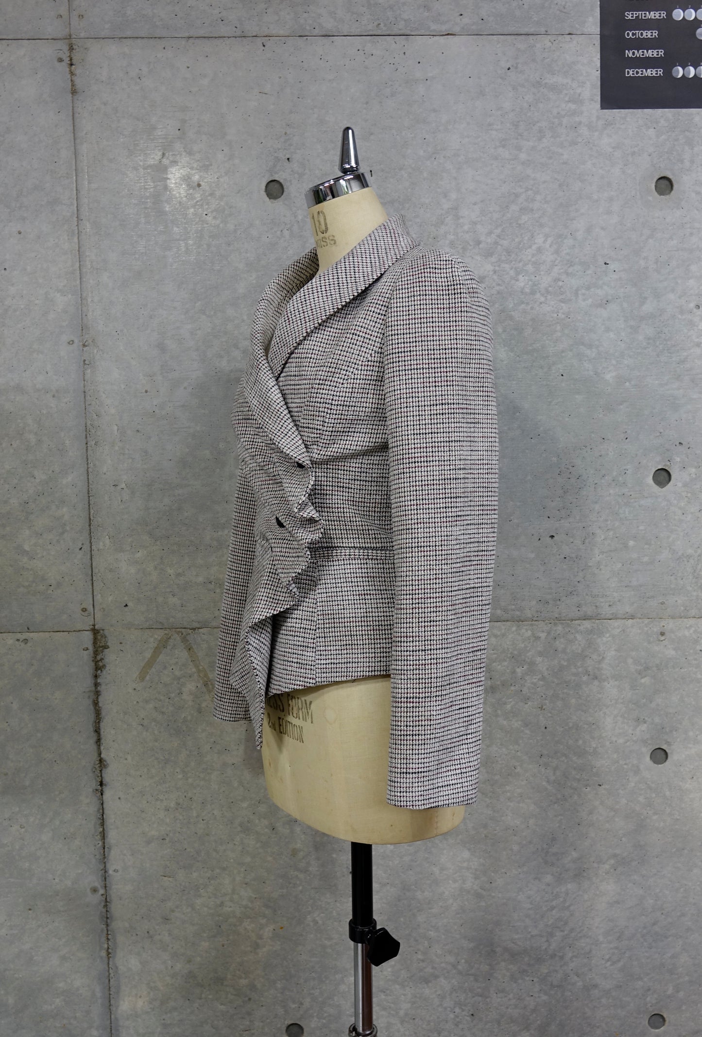 Ruched Placket Jacket in Gray Houndstooth