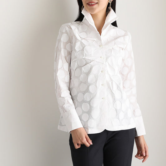 Italian Tucked Shirt in White Dot Appliqué