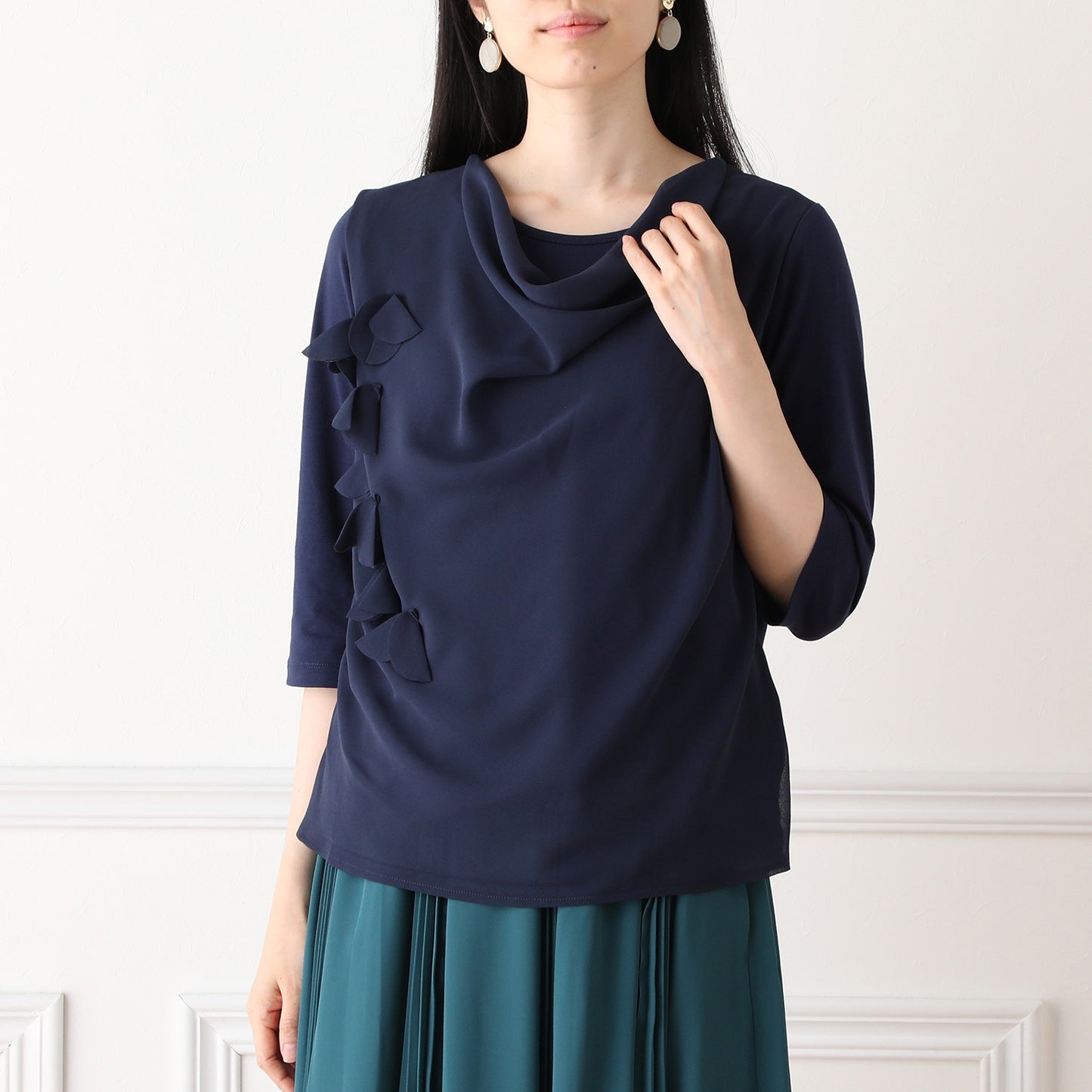 Petal Accent Blouse in Night Blue Chiffon