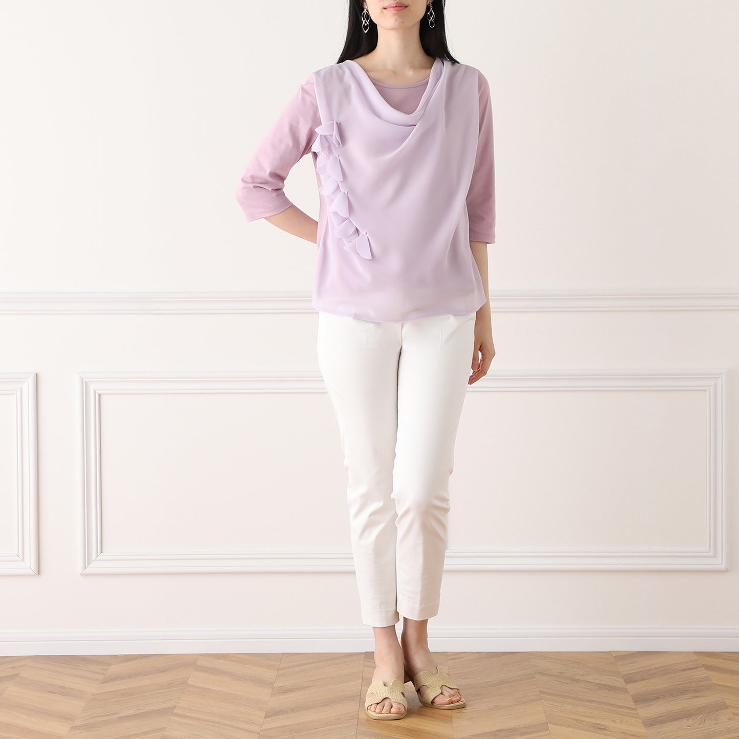 Petal Accent Blouse in Pale Lilac Chiffon