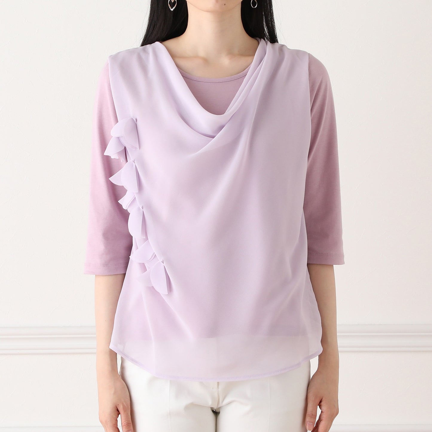 Petal Accent Blouse in Pale Lilac Chiffon