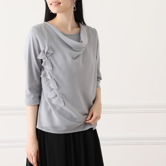 Petal Accent Blouse in Silver Gray Chiffon
