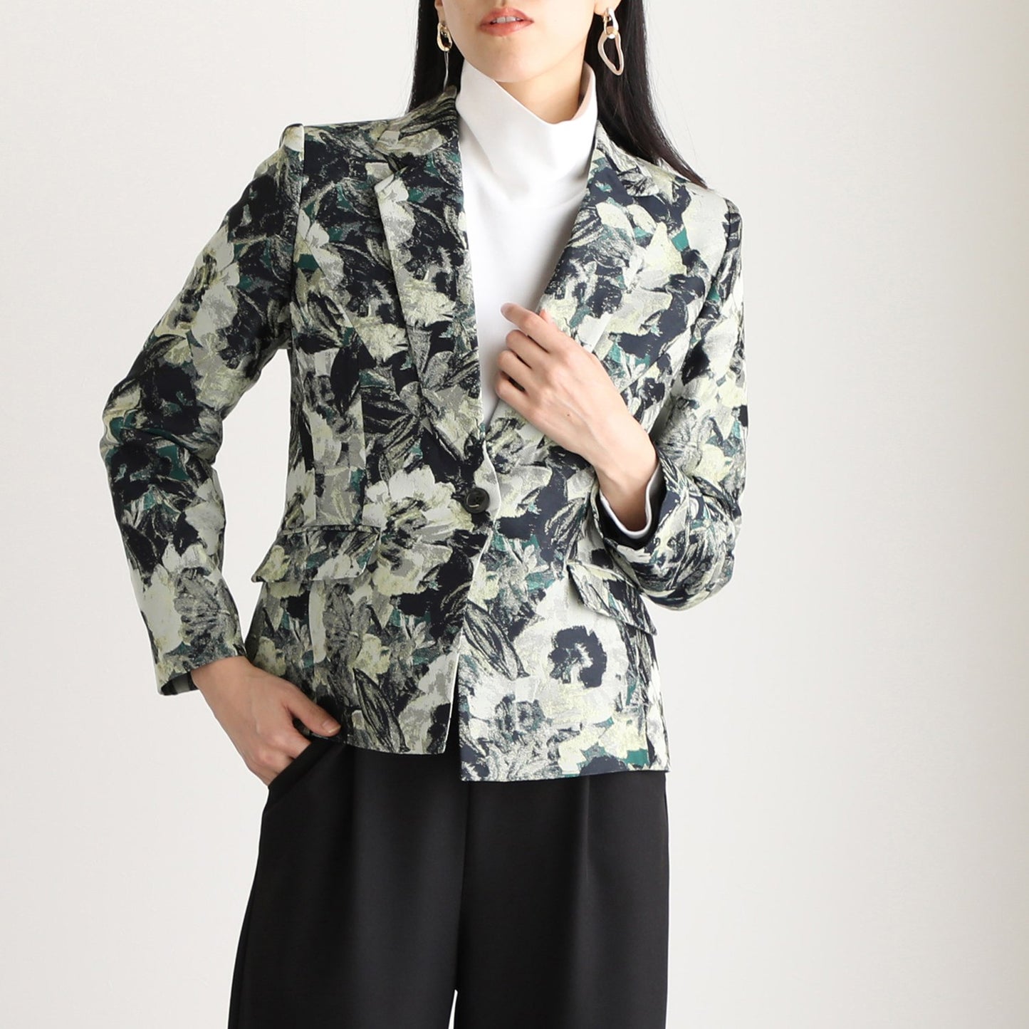 Tailored Jacket in Navy and Sage Floral