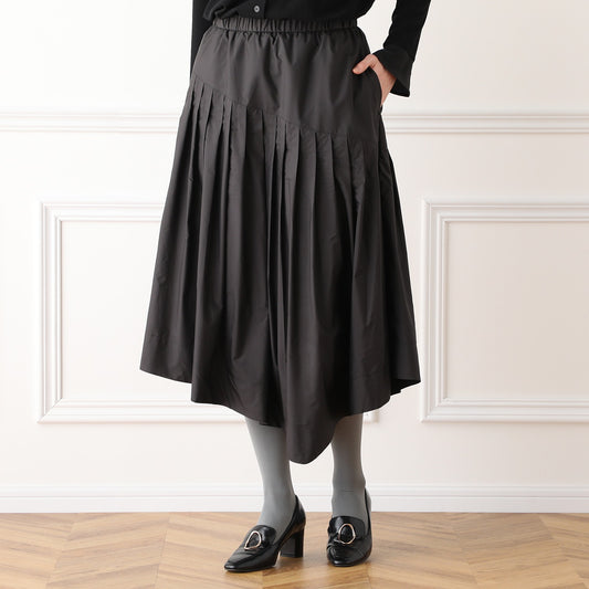黑色塔夫绸细褶半身裙