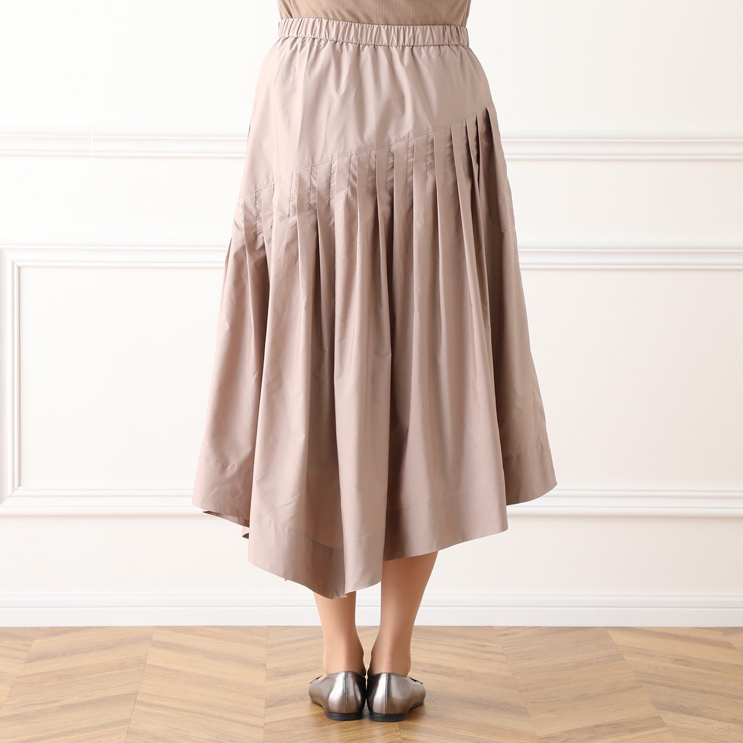 Pintuck Skirt in Blush Beige Taffeta