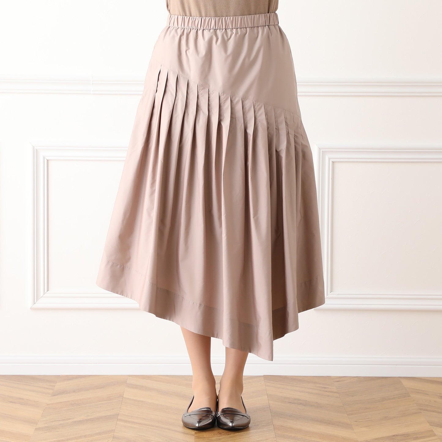 Pintuck Skirt in Blush Beige Taffeta
