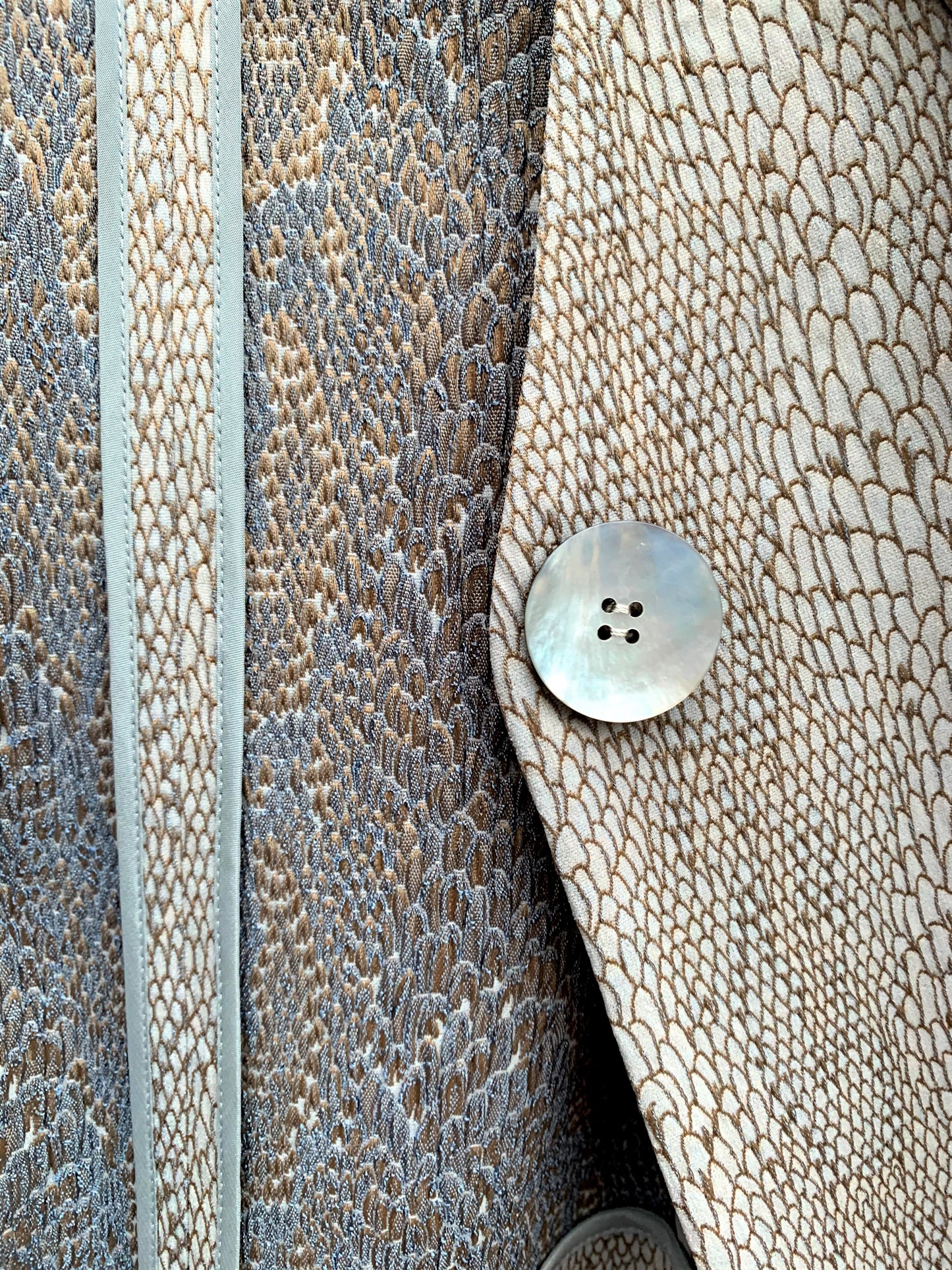Split Lapel Jacket in Silver and Bronze Snakeskin
