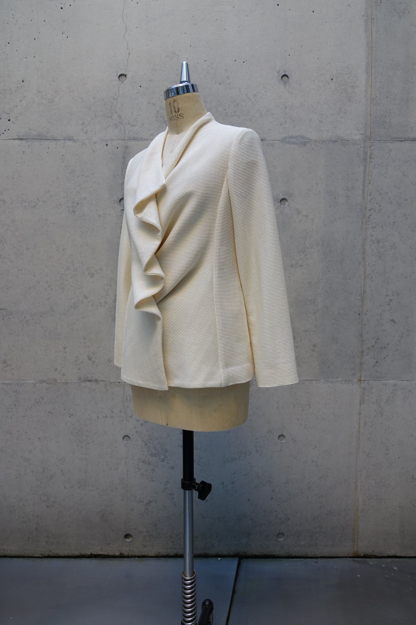 Asymmetrical Front-Frill Jacket in Ivory