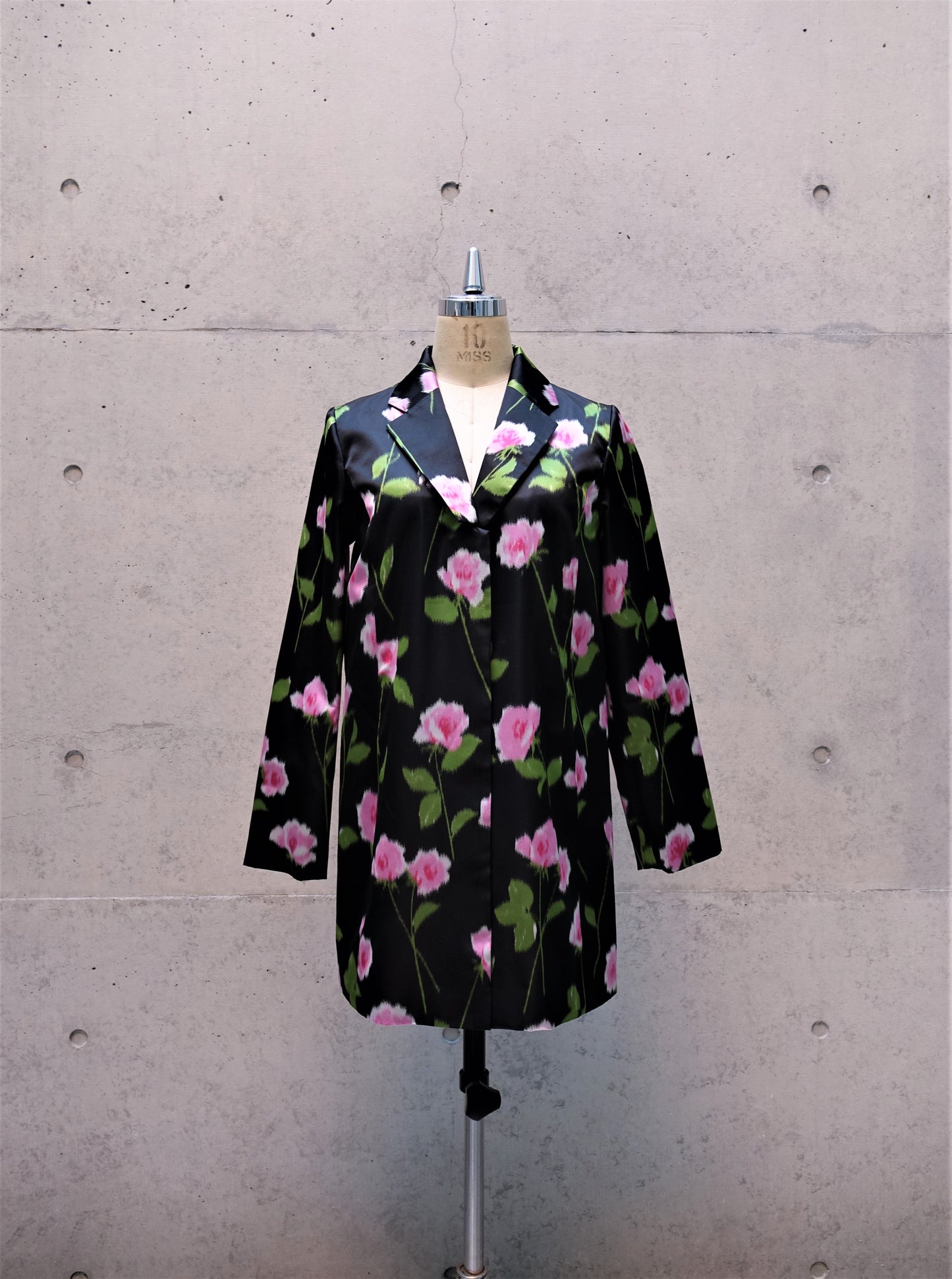Mid-Length Jacket in Black and Pink Floral