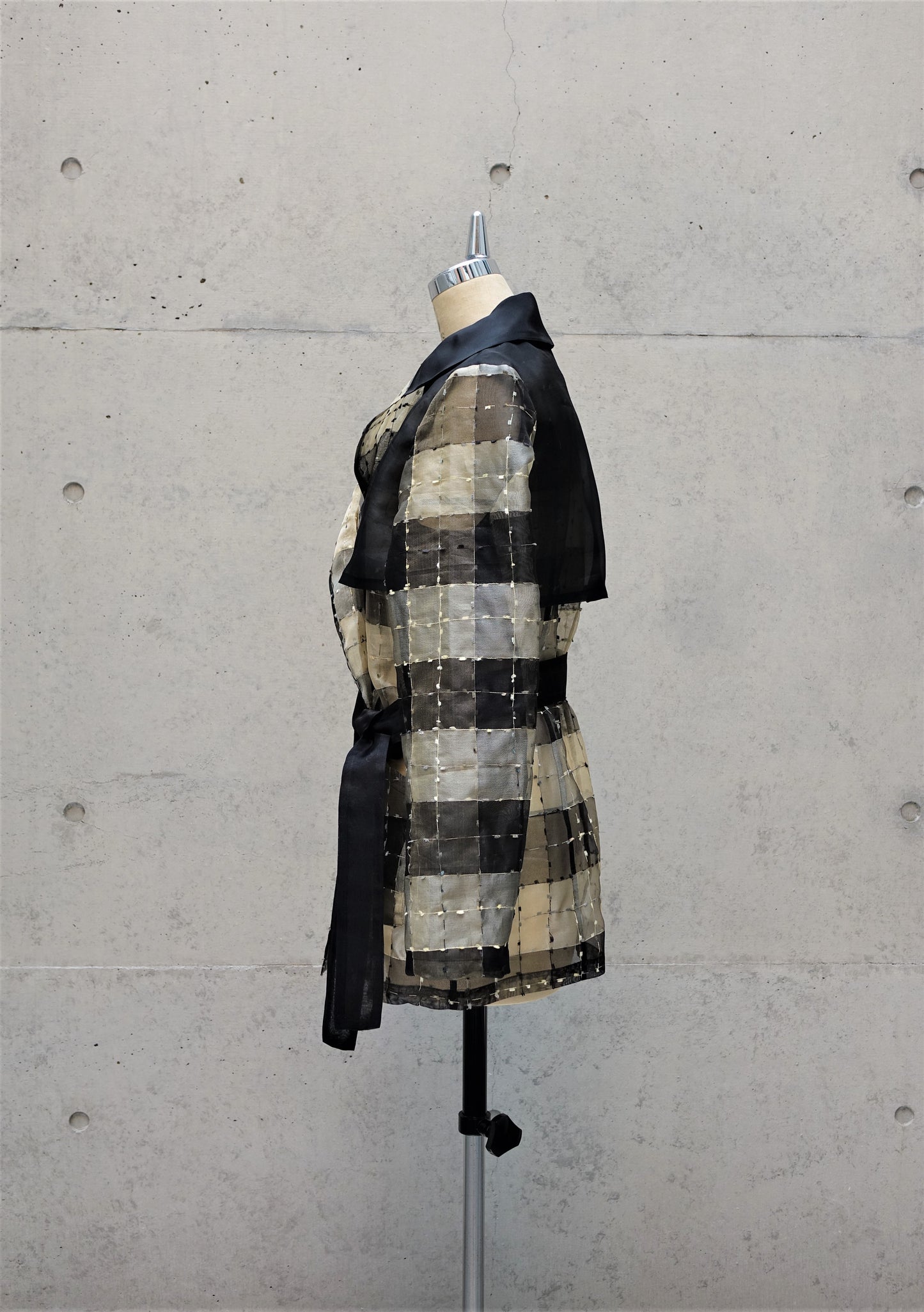 Translucent Trench Coat in Black and Beige Check
