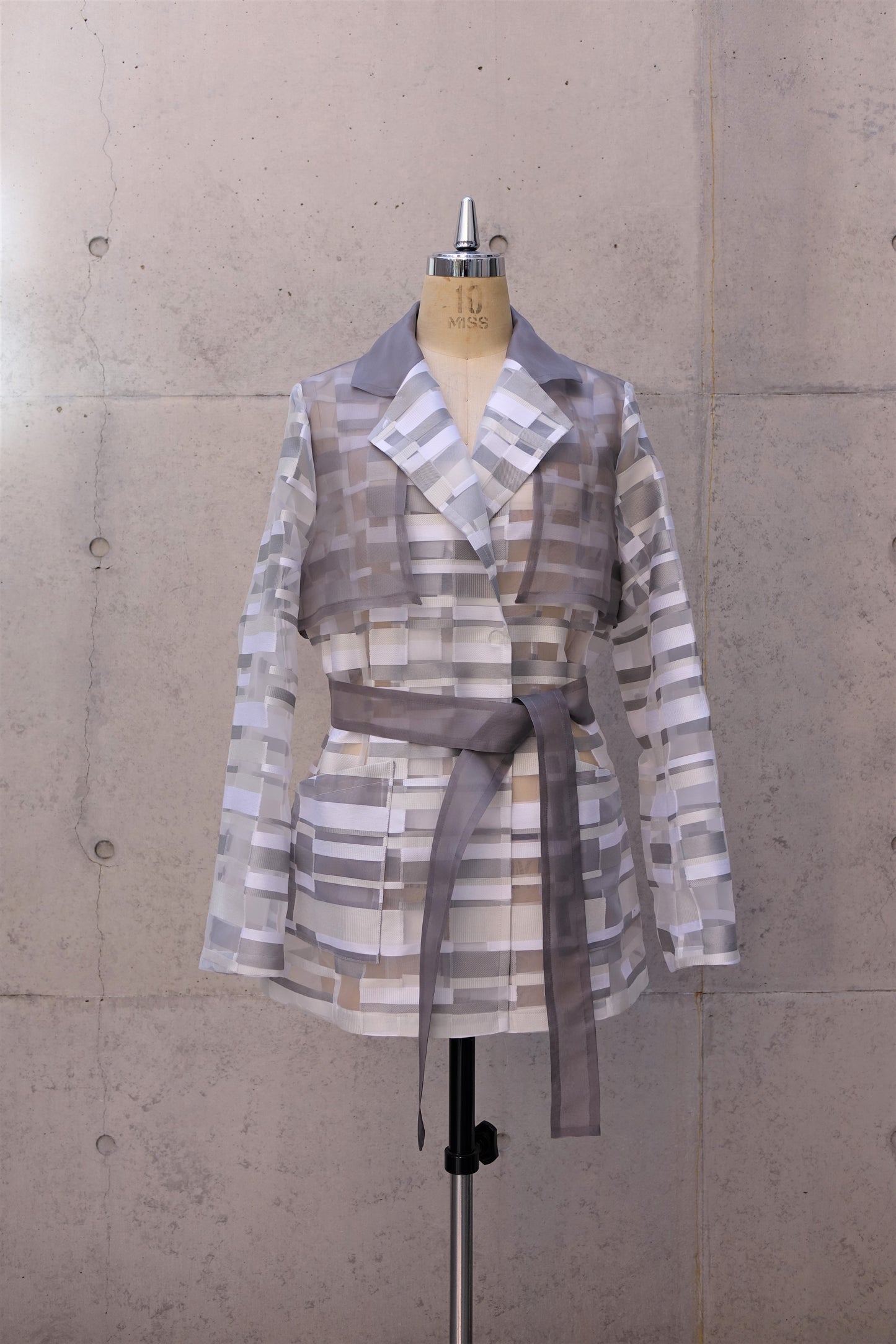 Translucent Trench Coat in Gray Pattern